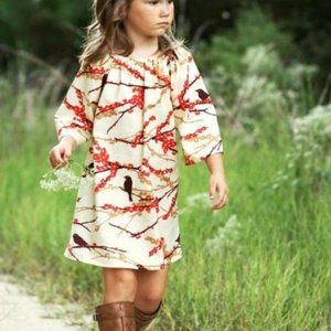 Girls Kids Fall Belted Dress Orange Brown Sparrow Branches Thanksgiving Size 4